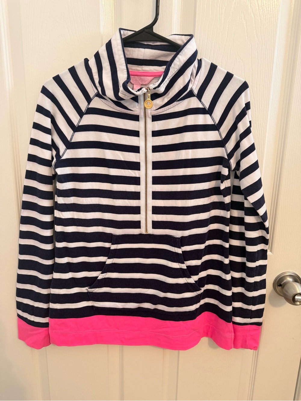 Lilly Pulitzer Striped Half-Zip Pullover Sweater in Navy, White & Pink